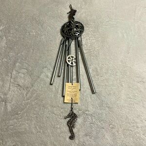 HERITAGE PEWTER. WIND CHIME with SEAHORSE. Handcrafted. 6 Silver Rods. Total 21”